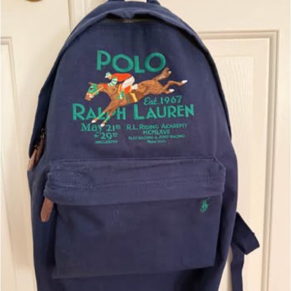 ***SOLD*** Ralph Lauren Navy Backpack with Green Embroidery